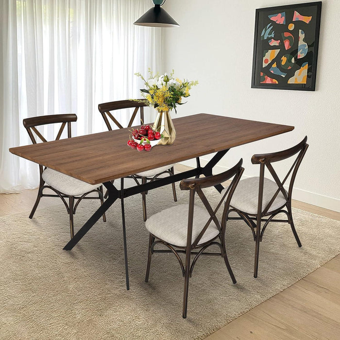 71" Rectangle Mid-Century Modern Wooden Dining Table for 6-8 Kitchen Table with Metal Legs