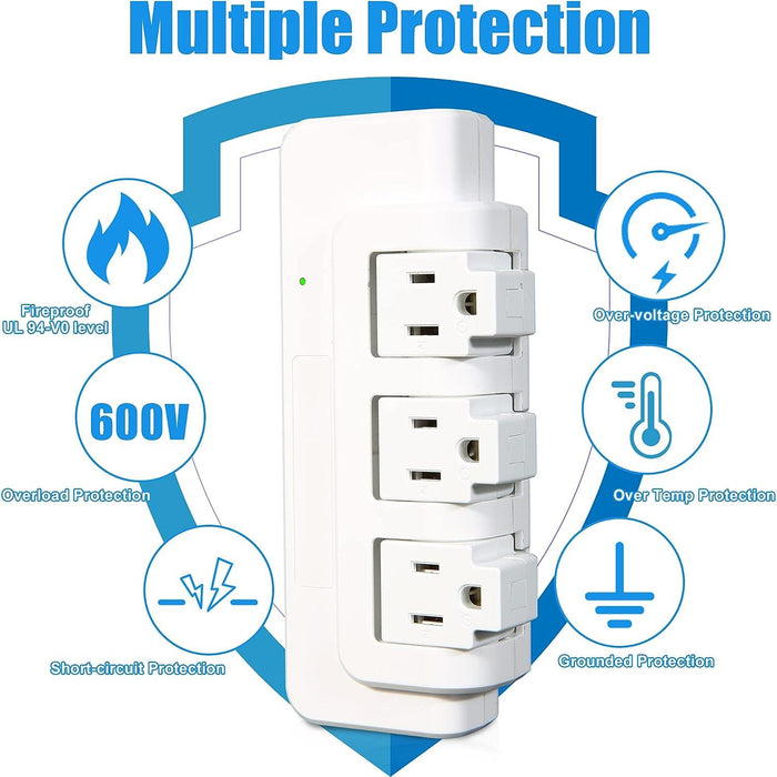 Set of 2 Portable Rotating Power Strip 3 Outlets with Surge Protector for Home Office Travel