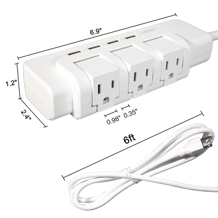 3 Outlet 4 USB Ports Rotating Power Strip with Surge Protector Wall Mount for Home Office