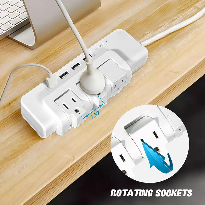 3 Outlet 4 USB Ports Rotating Power Strip with Surge Protector Wall Mount for Home Office