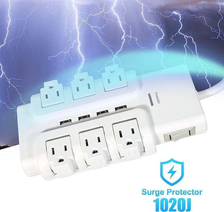 6 Outlet 4 USB Ports Rotating Power Strip 6ft with Surge Protector Wall Mount for Home Office