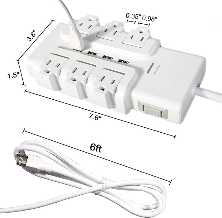 6 Outlet 4 USB Ports Rotating Power Strip 6ft with Surge Protector Wall Mount for Home Office