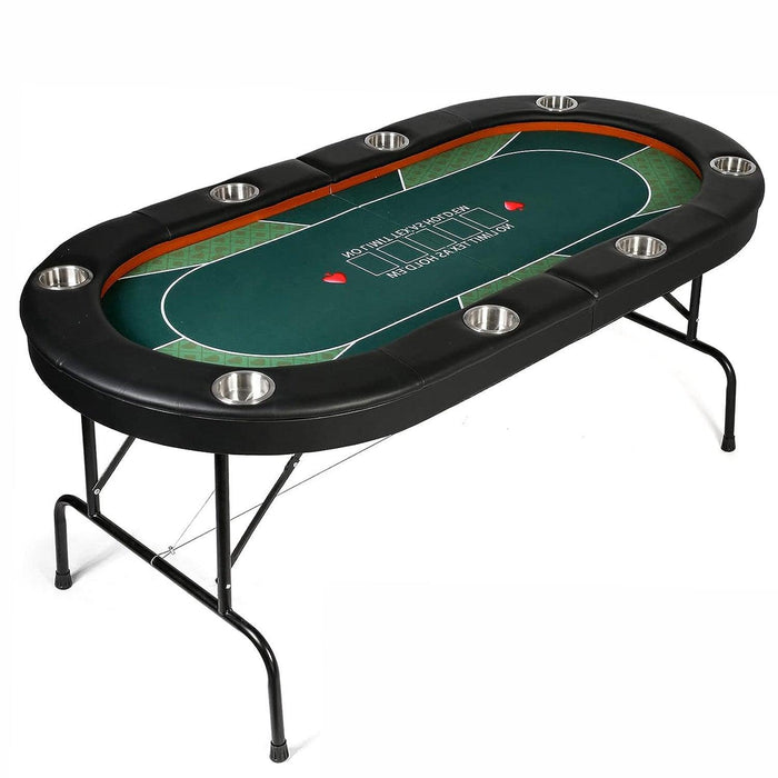 70.8" Folding Poker Table 8 Player Card Table with 8 Cup Holder for Texas Casino, Green