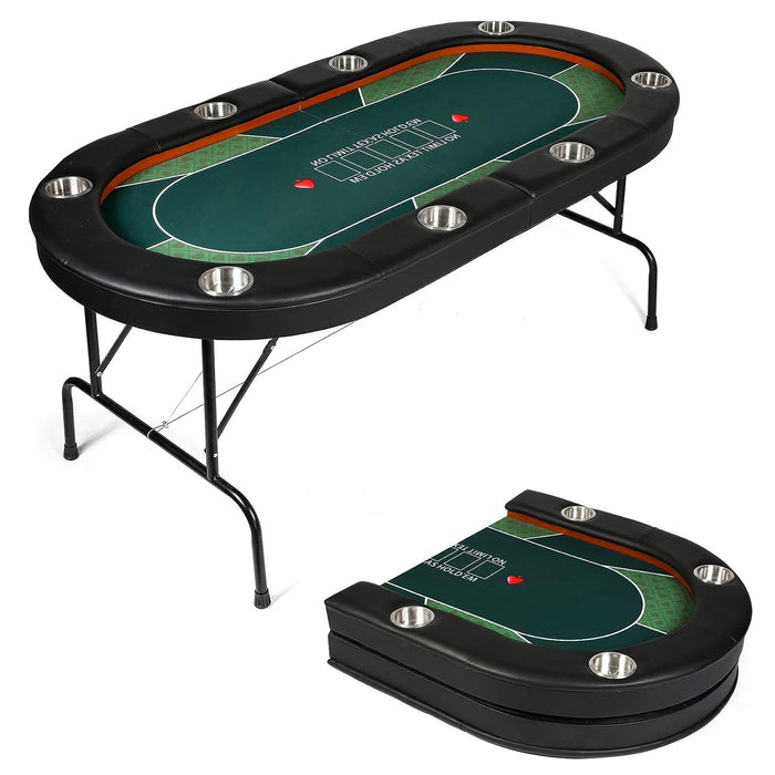 70.8" Folding Poker Table 8 Player Card Table with 8 Cup Holder for Texas Casino, Green