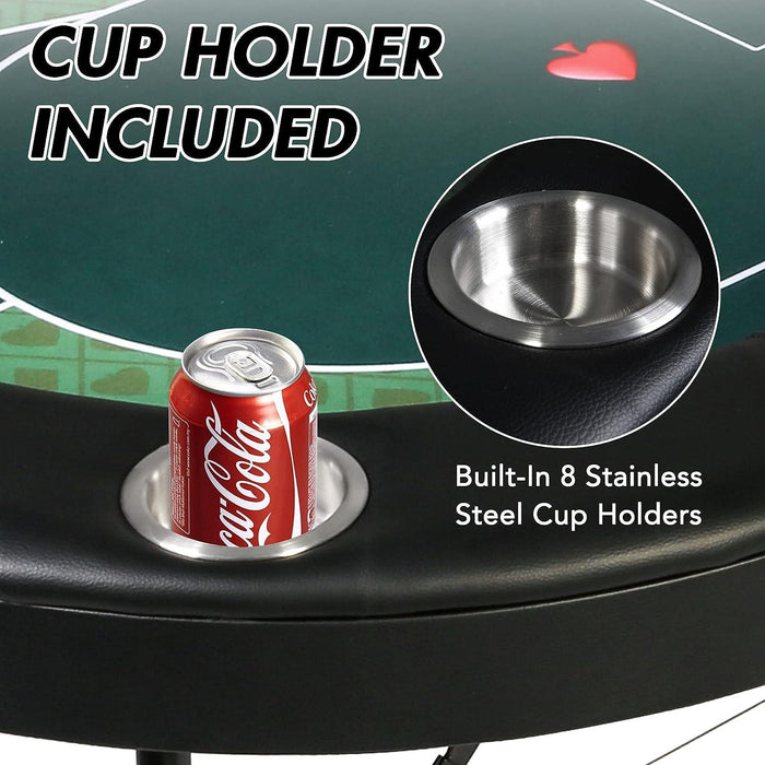 70.8" Folding Poker Table 8 Player Card Table with 8 Cup Holder for Texas Casino, Green