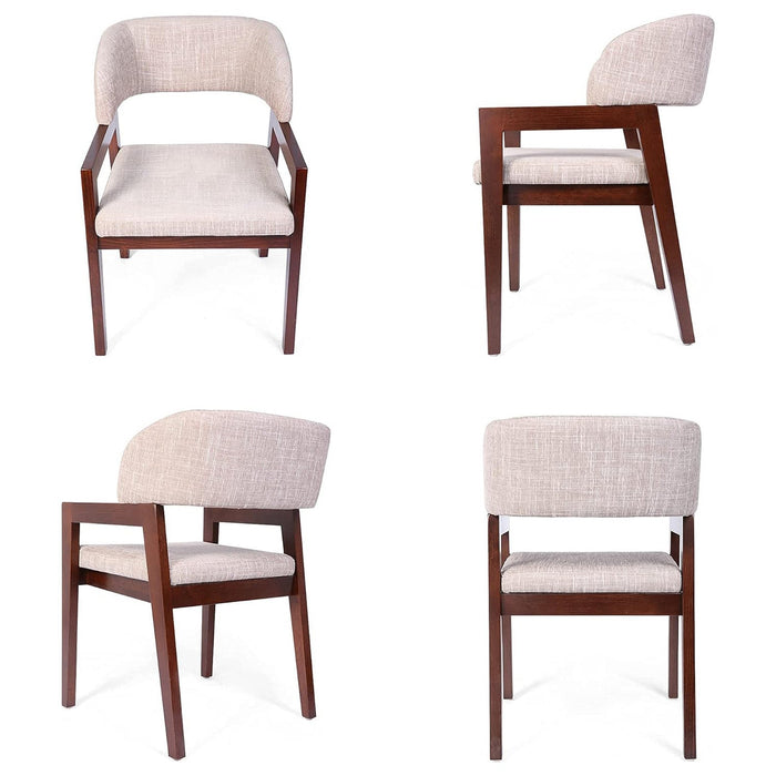 Mid-Century Modern Dining Chairs Upholstered Side Chairs with Beech Wood Frame and Armrest