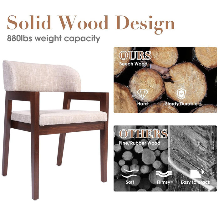 Mid-Century Modern Dining Chairs Upholstered Side Chairs with Beech Wood Frame and Armrest