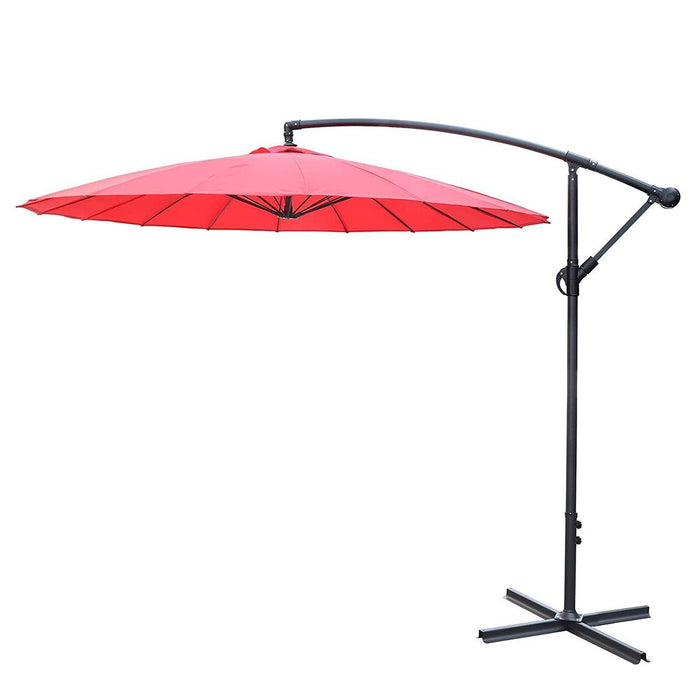 Patio Umbrella Outdoor Offset Hanging Umbrella with 18 Ribs and Crank, Red