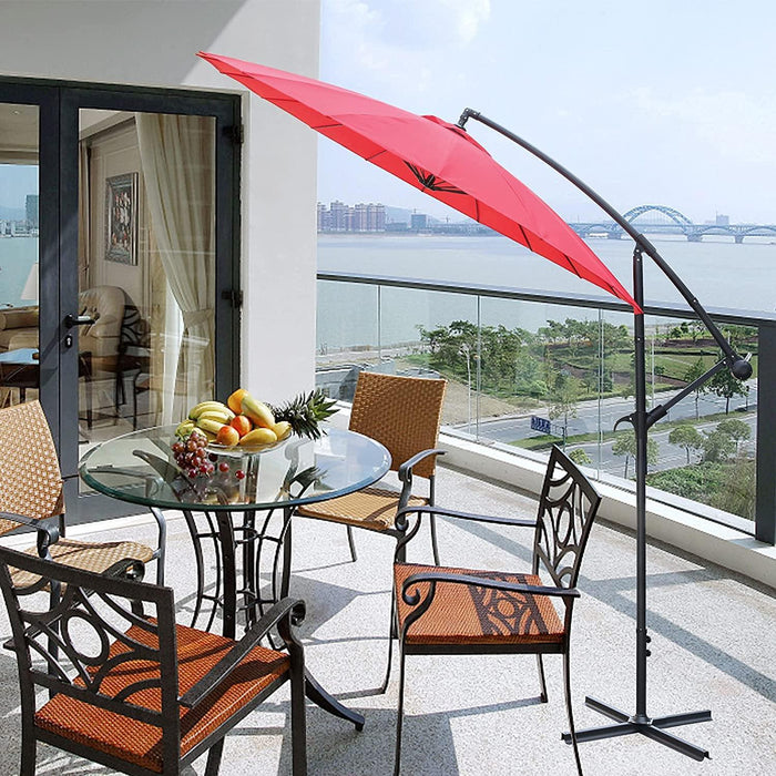 Patio Umbrella Outdoor Offset Hanging Umbrella with 18 Ribs and Crank, Red