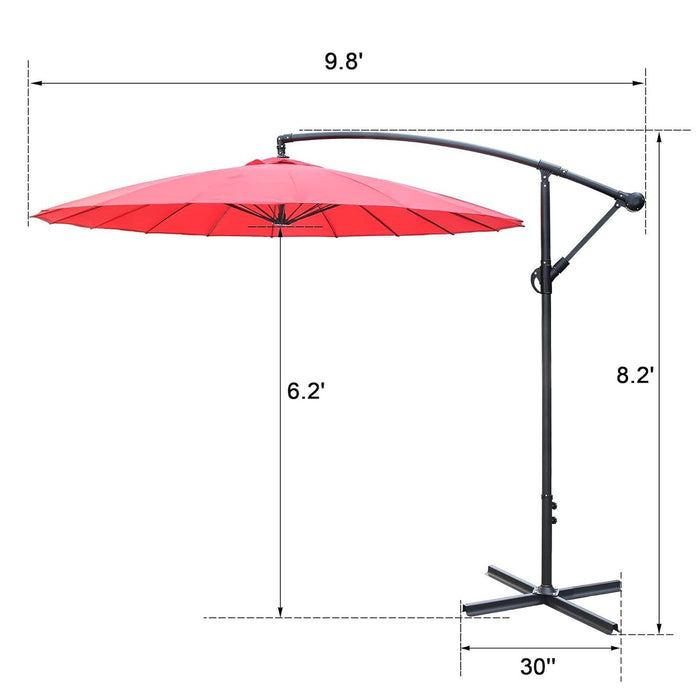 Patio Umbrella Outdoor Offset Hanging Umbrella with 18 Ribs and Crank, Red