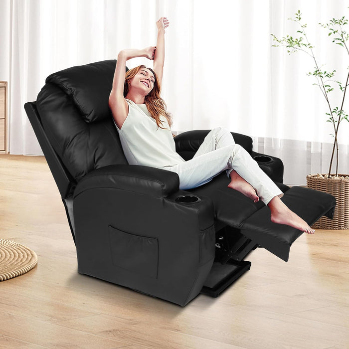 Single Electric Power Lift Recliner Chair for Elderly, Massage Chair Sofa with Heat Remote, Black