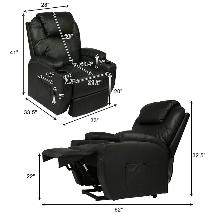 Single Electric Power Lift Recliner Chair for Elderly, Massage Chair Sofa with Heat Remote, Black