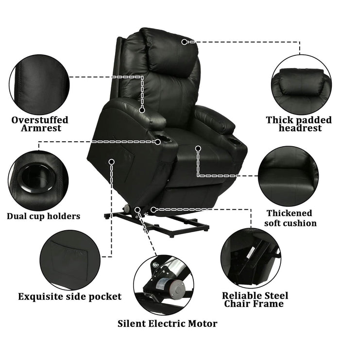 Single Electric Power Lift Recliner Chair for Elderly, Massage Chair Sofa with Heat Remote, Black