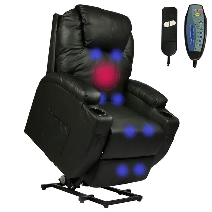 Single Electric Power Lift Recliner Chair for Elderly, Massage Chair Sofa with Heat Remote, Black