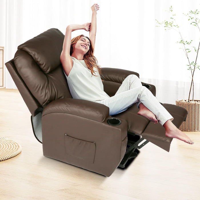 Single Electric Power Lift Recliner Chair for Elderly, Massage Chair Sofa with Heat Remote, Brown