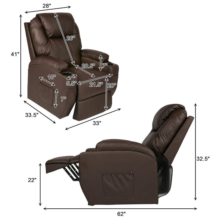 Single Electric Power Lift Recliner Chair for Elderly, Massage Chair Sofa with Heat Remote, Brown