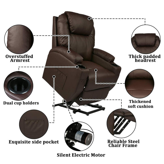 Single Electric Power Lift Recliner Chair for Elderly, Massage Chair Sofa with Heat Remote, Brown