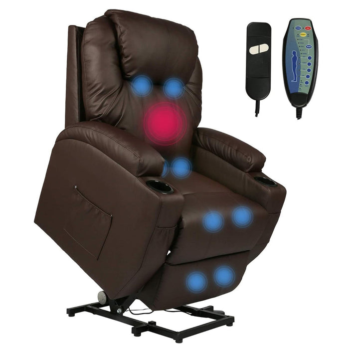 Single Electric Power Lift Recliner Chair for Elderly, Massage Chair Sofa with Heat Remote, Brown