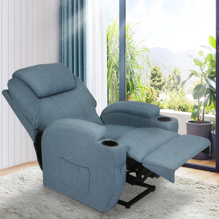 Single Electric Power Lift Recliner Chair for Elderly, Massage Chair Sofa with Heat Remote, Blue