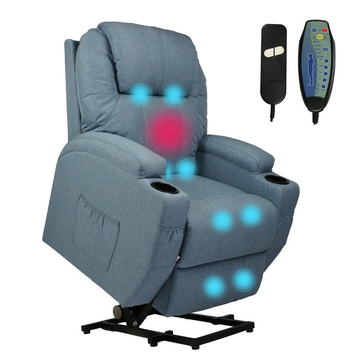 Single Electric Power Lift Recliner Chair for Elderly, Massage Chair Sofa with Heat Remote, Blue