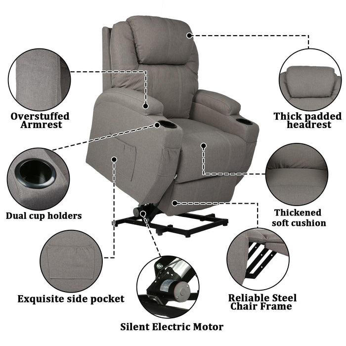 Single Electric Power Lift Recliner Chair for Elderly, Massage Chair Sofa with Heat Remote, Gray