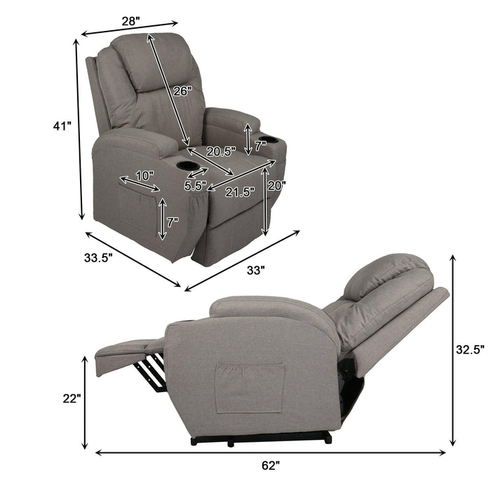 Single Electric Power Lift Recliner Chair for Elderly, Massage Chair Sofa with Heat Remote, Gray