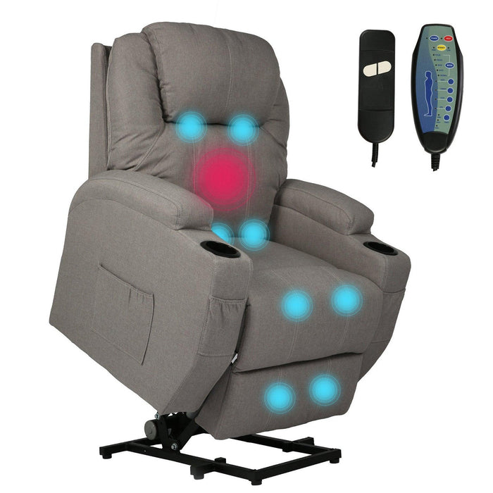 Single Electric Power Lift Recliner Chair for Elderly, Massage Chair Sofa with Heat Remote, Gray