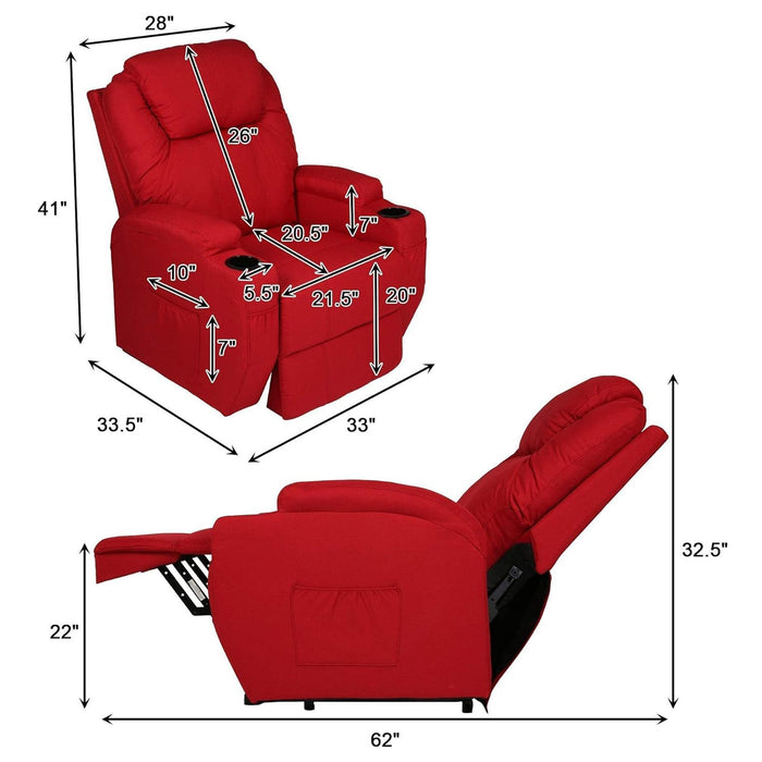 Single Electric Power Lift Recliner Chair for Elderly, Massage Chair Sofa with Heat Remote, Red