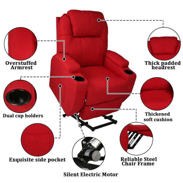 Single Electric Power Lift Recliner Chair for Elderly, Massage Chair Sofa with Heat Remote, Red