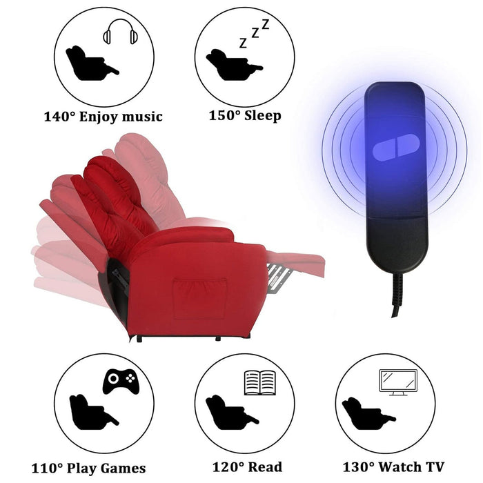 Single Electric Power Lift Recliner Chair for Elderly, Massage Chair Sofa with Heat Remote, Red