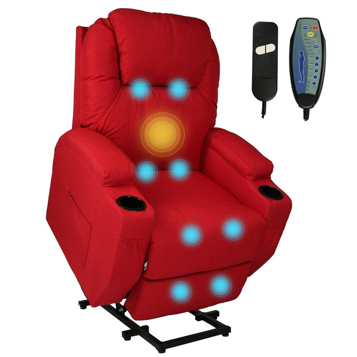 Single Electric Power Lift Recliner Chair for Elderly, Massage Chair Sofa with Heat Remote, Red