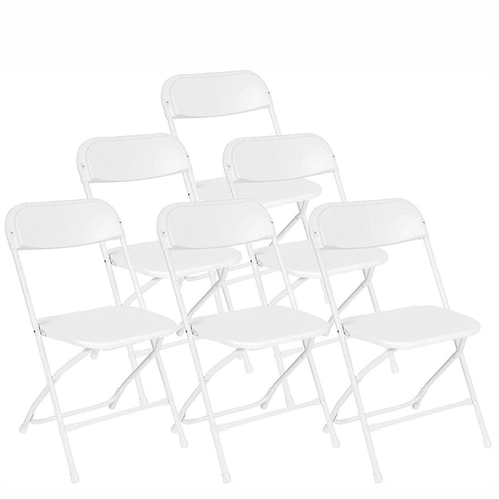 Set of 6 Folding Chairs Plastic Outdoor Party Wedding Chairs Stackable Indoor Outdoor Chair, 330 lbs Weight Capacity, White