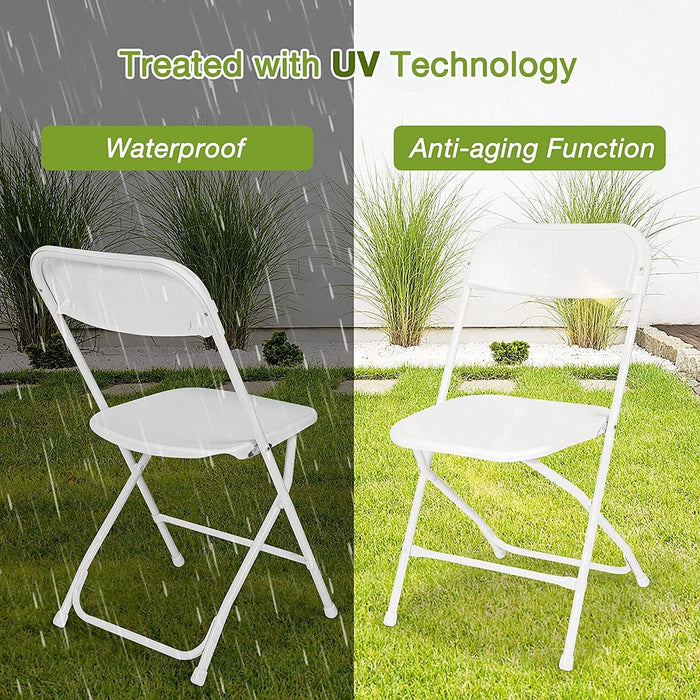 Set of 6 Folding Chairs Plastic Outdoor Party Wedding Chairs Stackable Indoor Outdoor Chair, 330 lbs Weight Capacity, White