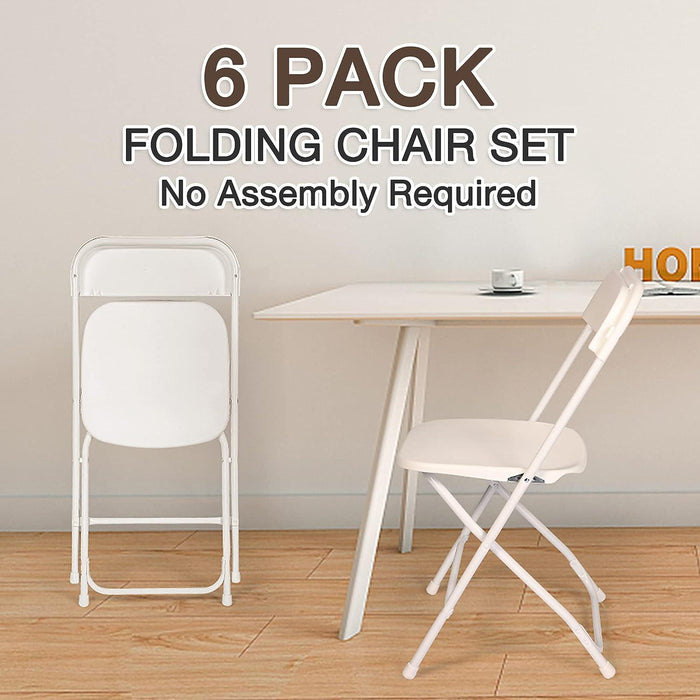 Set of 6 Folding Chairs Plastic Outdoor Party Wedding Chairs Stackable Indoor Outdoor Chair, 330 lbs Weight Capacity, White