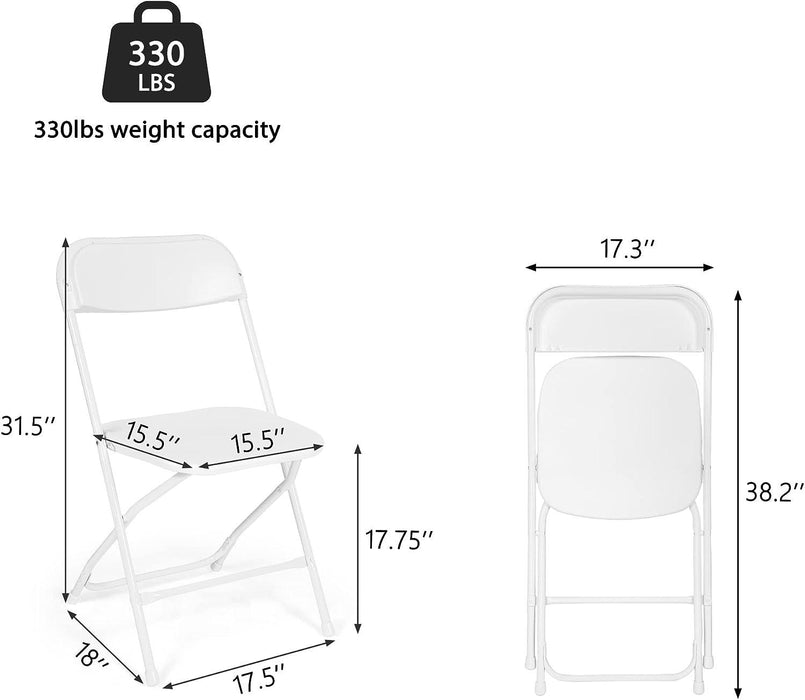 Set of 6 Folding Chairs Plastic Outdoor Party Wedding Chairs Stackable Indoor Outdoor Chair, 330 lbs Weight Capacity, White