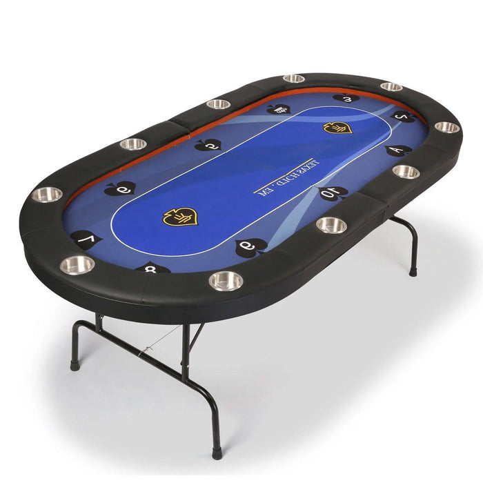 84" Folding Poker Table 10 Player Card Table with 10 Cup Holder for Texas Casino, Blue