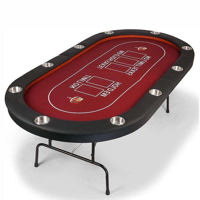 90.5" Folding Poker Table 10 Player Casino Texas Holdem Table for Blackjack Board Game, Red