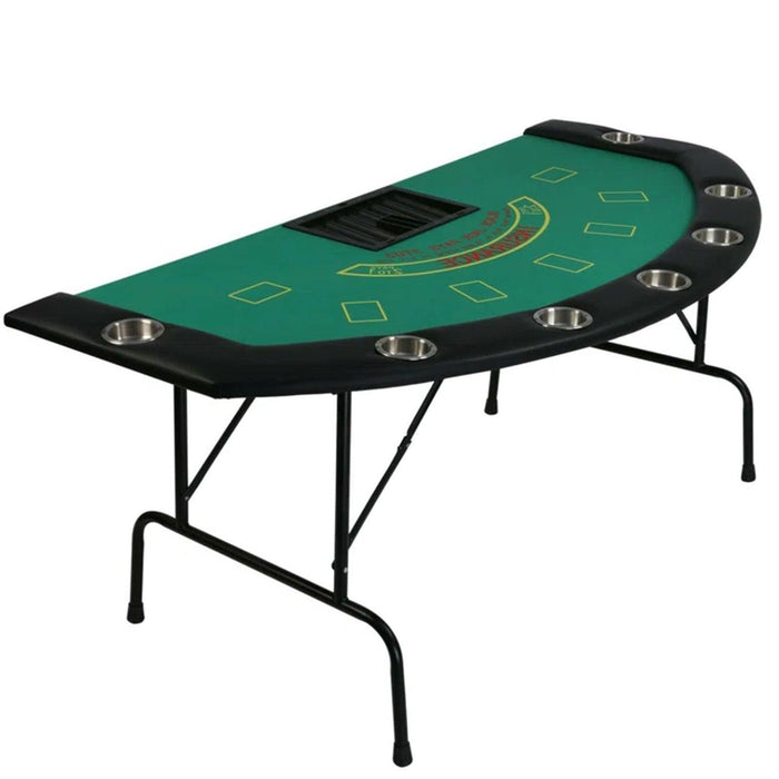 71" Folding Poker Table 7 Player Casino Game Table Removable Metal Cup Holder, Green