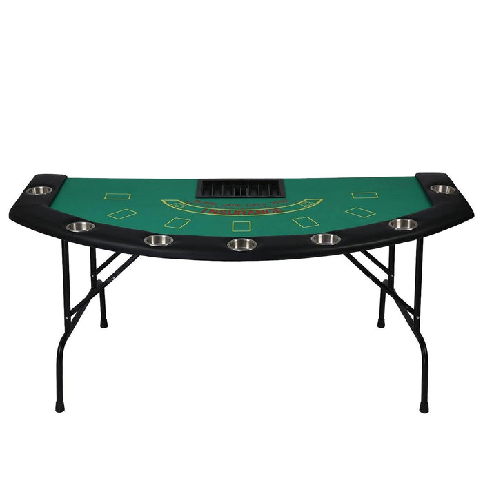 71" Folding Poker Table 7 Player Casino Game Table Removable Metal Cup Holder, Green