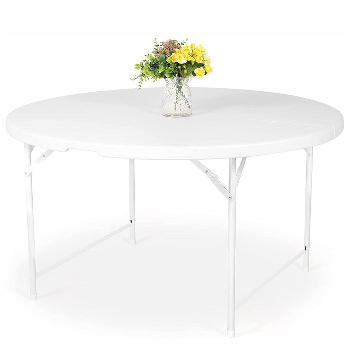 53" Portable Folding Round Table for 6-8 Plastic Dining Table with Carry Handle, White