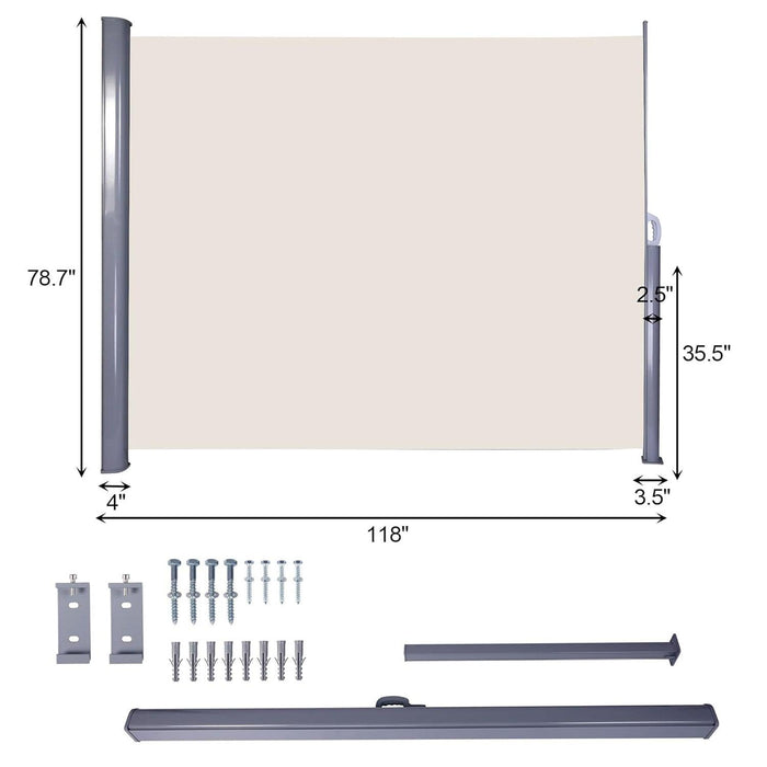 118"L x 78.7"H Retractable Side Awning Aluminum Patio Outdoor Folding Privacy Divider, Beige