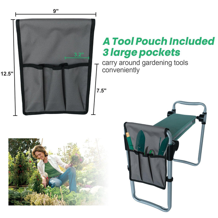 Upgrade Garden Kneeler Seat Garden Stools Bench with Tool Pocket, Green