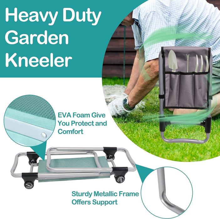 Upgrade Garden Kneeler Seat Garden Stools Bench with 2 Tool Pouches, Green