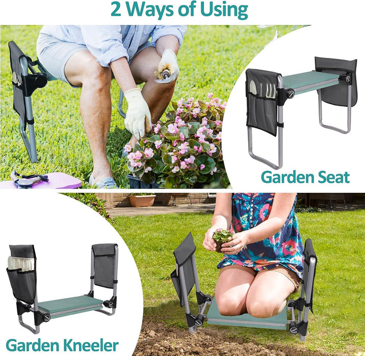 Upgrade Garden Kneeler Seat Garden Stools Bench with 2 Tool Pouches, Green