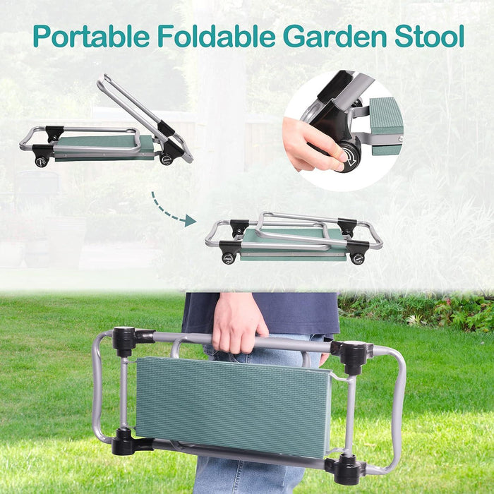 Upgrade Garden Kneeler Seat Garden Stools Bench with 2 Tool Pouches, Green