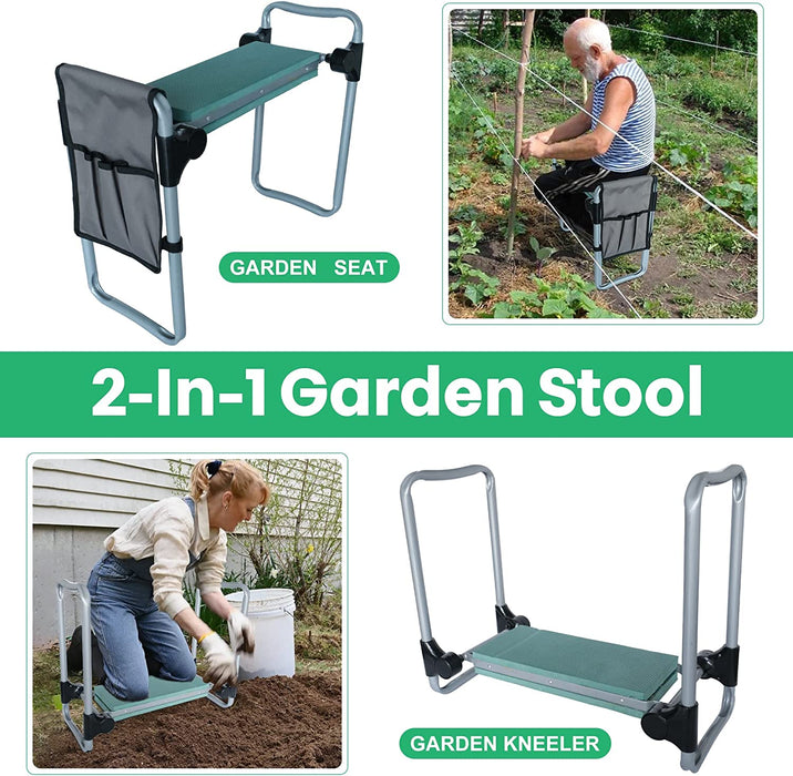 Widen Upgrade Foldable Garden Kneeler Bench and Seat Stool w/Tool Pocket, Green