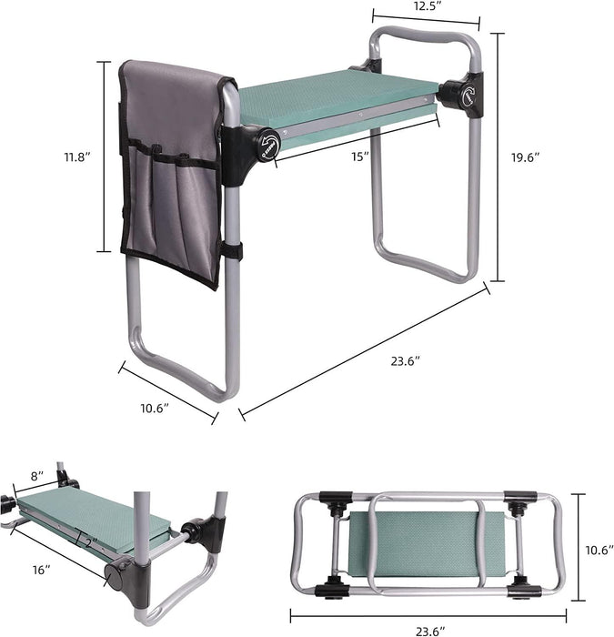 Widen Upgrade Foldable Garden Kneeler Bench and Seat Stool w/Tool Pocket, Green