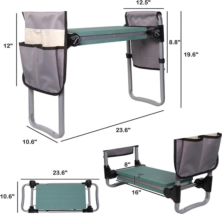 Widen Upgrade Garden Kneeler Seat Garden Stools Bench with 2 Tool Pouches, Green