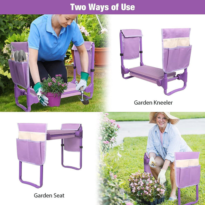 Widen Upgrade Garden Kneeler Seat Garden Stools Bench with 2 Tool Pouches, Purple