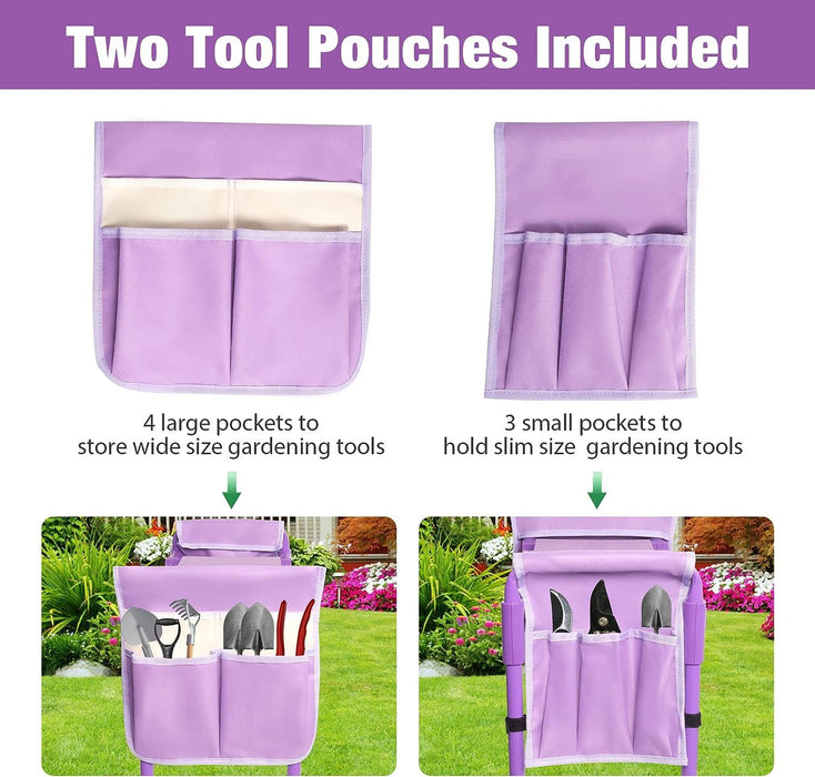 Widen Upgrade Garden Kneeler Seat Garden Stools Bench with 2 Tool Pouches, Purple